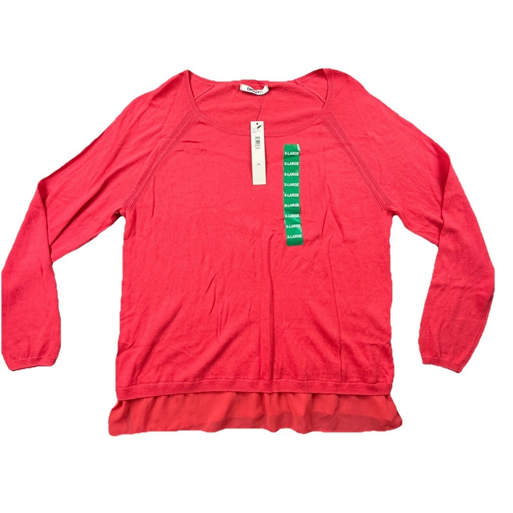 DKNYC Coral Sweater Chiffon Hem Lightweight Knit Top XL NWT